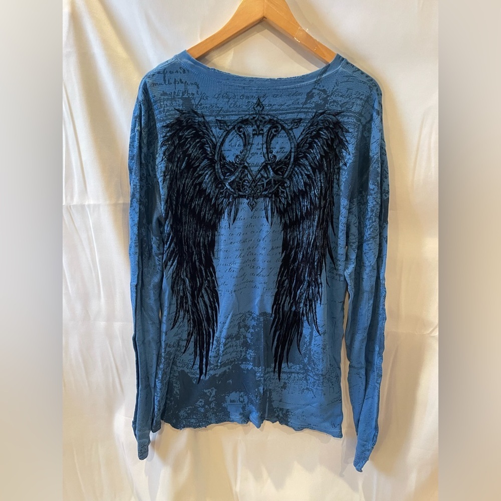 Affliction Blue Men’s Graphic Long Sleeve Shirt XL Y2K - Picture 3 of 3